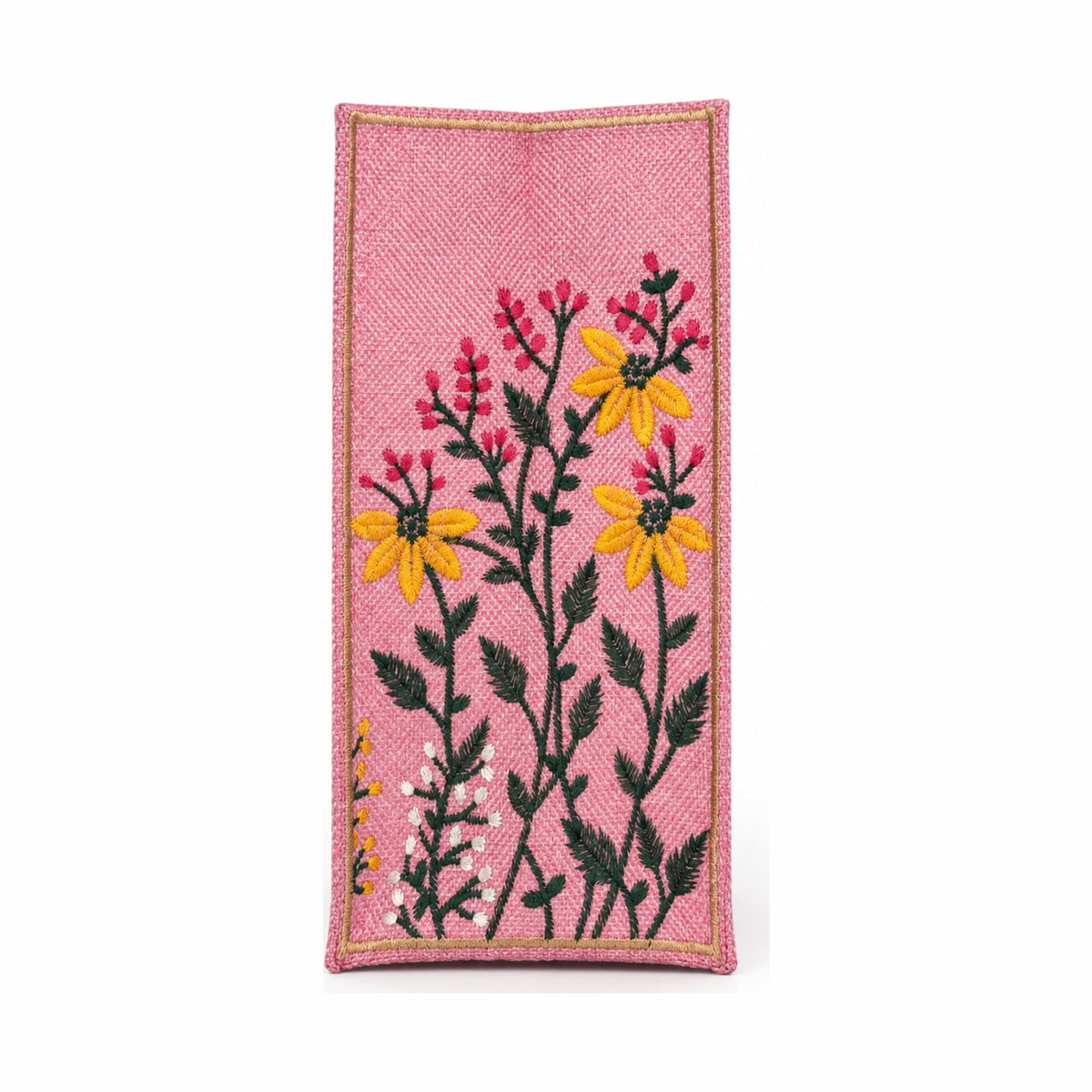 Hand-Embroidered Wildflower Jute Tote - Pink