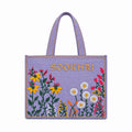 Hand-Embroidered Wildflower Jute Tote - Lilac