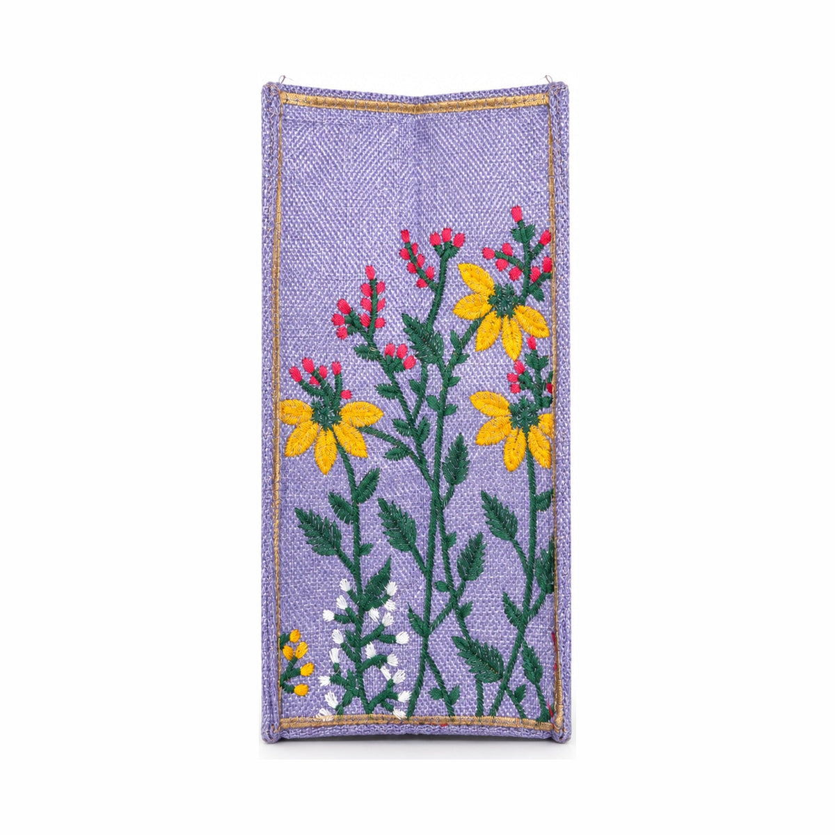 Hand-Embroidered Wildflower Jute Tote - Lilac
